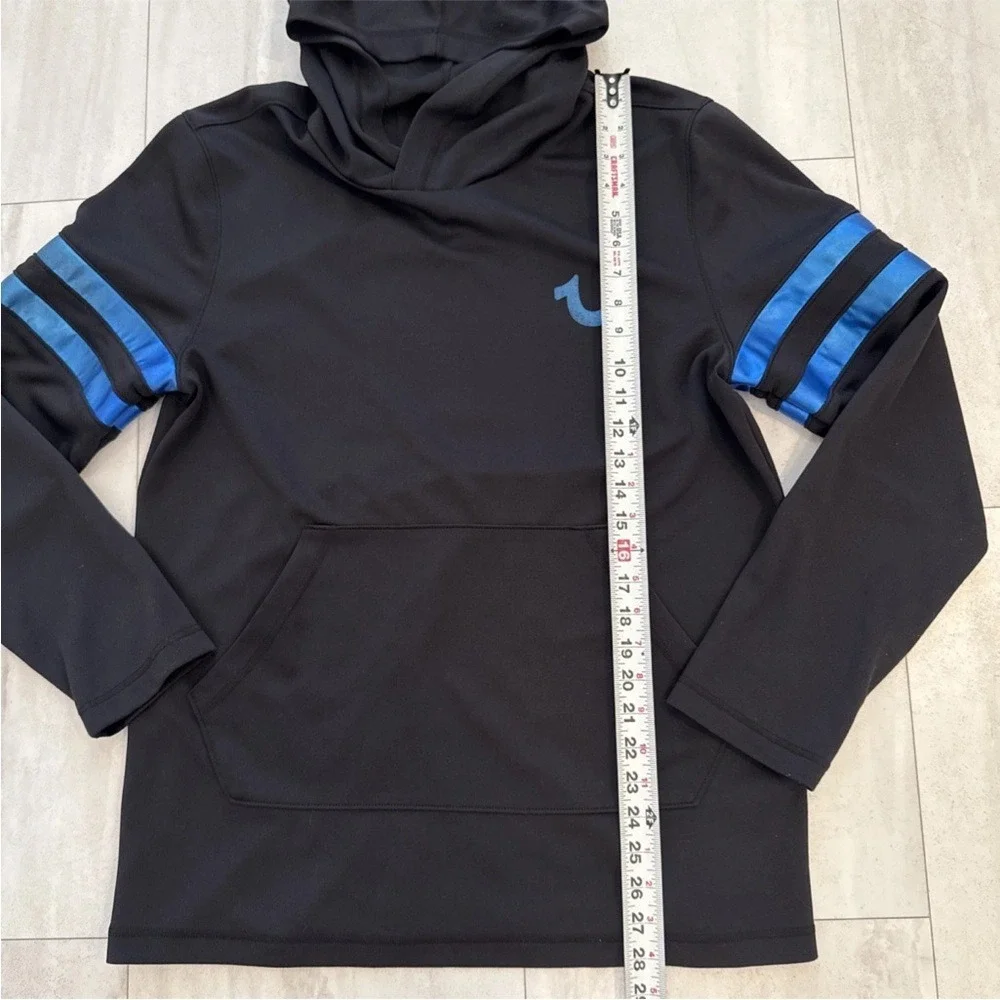 Mens True Religion Hoodie Black With Metallic Blue Accents Size L